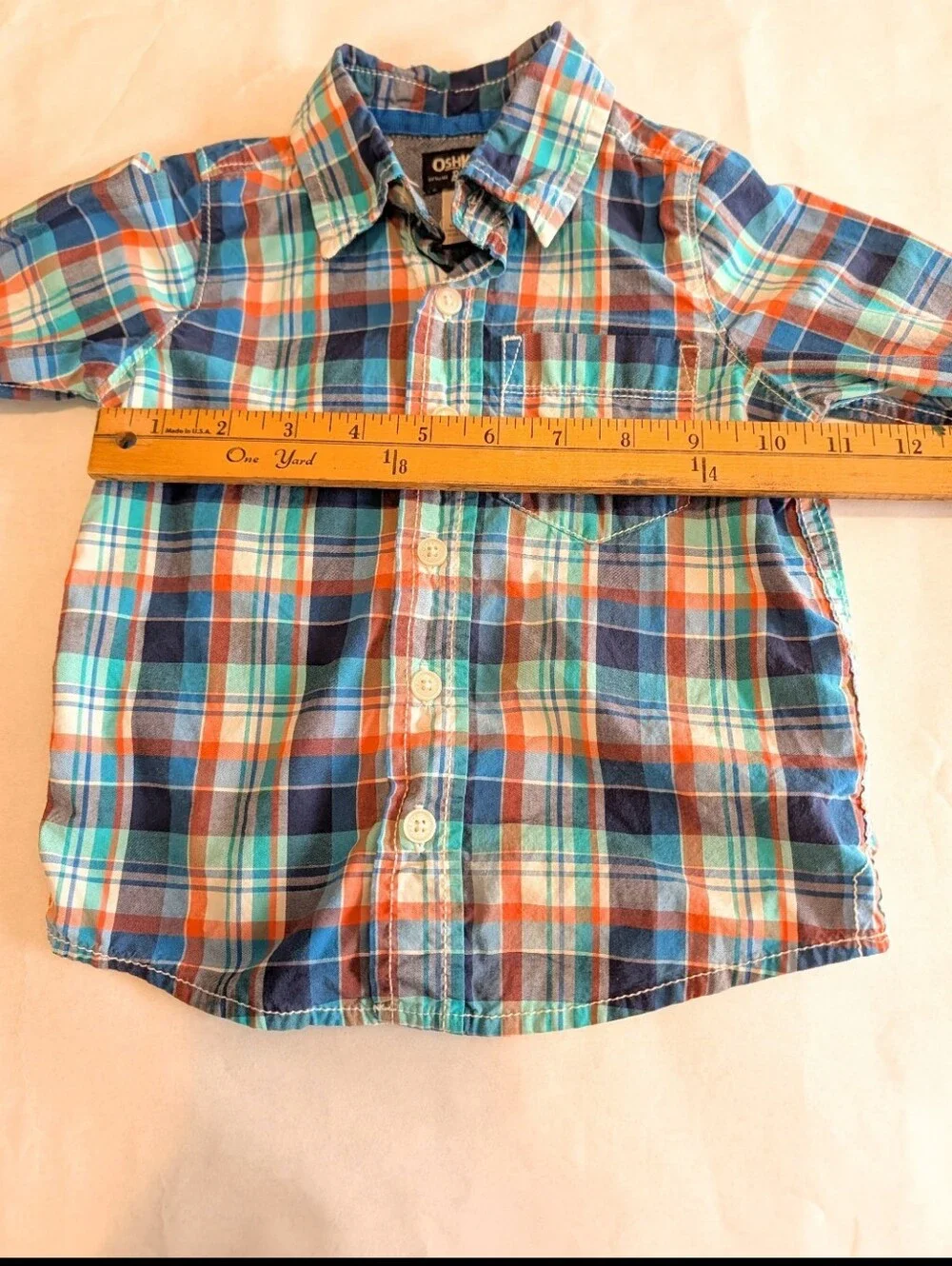 Osh Kosh B'Gosh Boys 2T Blue Green  Orange Plaid Long Sleeve Button Down Button